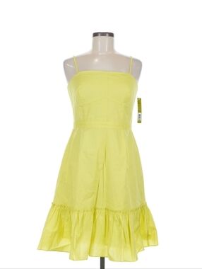 Gianni Bini Cotton Dress Spaghetti Strap Ruffle Hem Lemon SIze 6. NWT